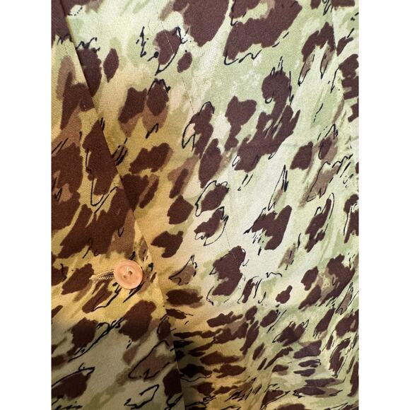 Vintage Y2K Liz Claiborne 100% Silk Green Abstract Leopard Print Button Down 12 - Picture 5 of 7